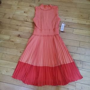 Nanette Lepore Vivid Coral Saffron Sun Pleated Dress